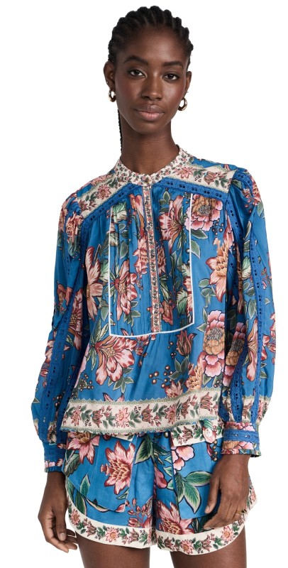 FARM Rio Wonderful Bouquet Blueong Sleeve Blouse Wonderful Bouquet Blue