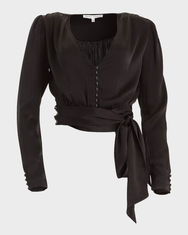 Hayley Silk Waist-Tie Crop Top
