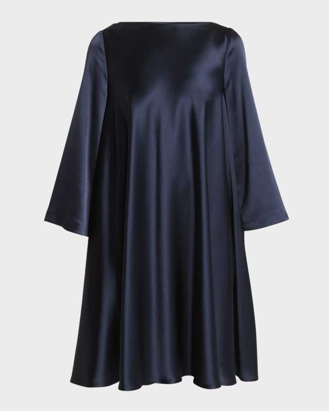 3/4-Sleeve Crepe Satin Mini Shift Dress