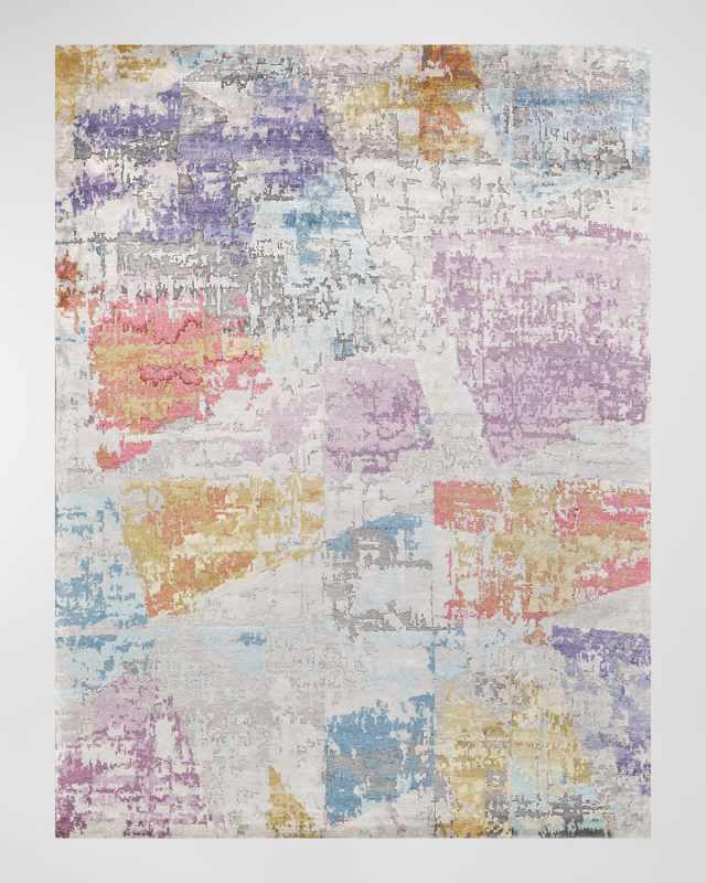 Floor Art Hand-Knotted Ivory & Lavender Rug, 10' x 14'