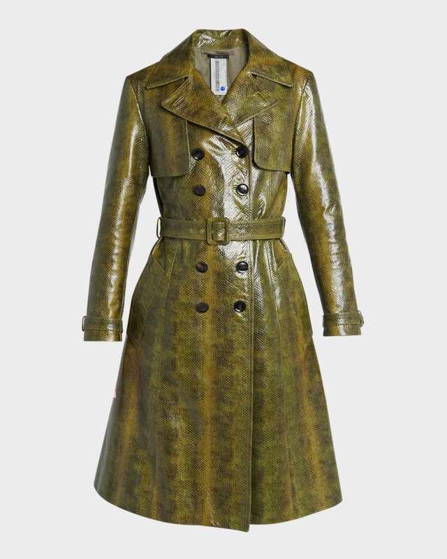 Ayers Snakeskin-Print Belted Goat Leather Trench Coat