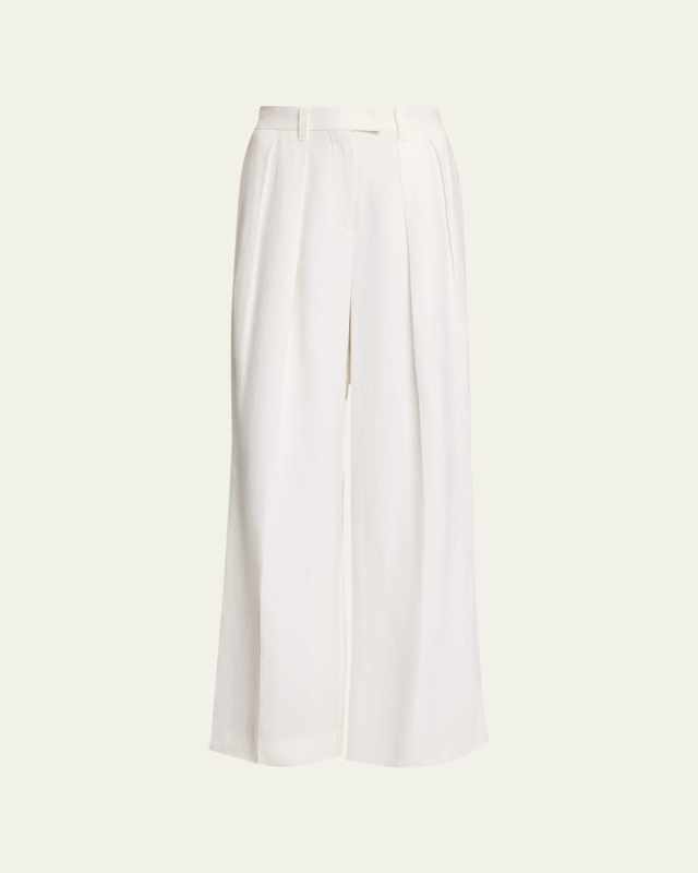 Fluid Linen Pleated Wide-Leg Trousers