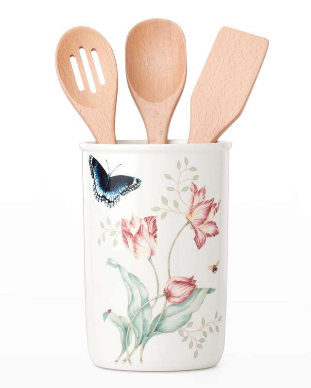 Utensil Jar with 3 Wood Utensils