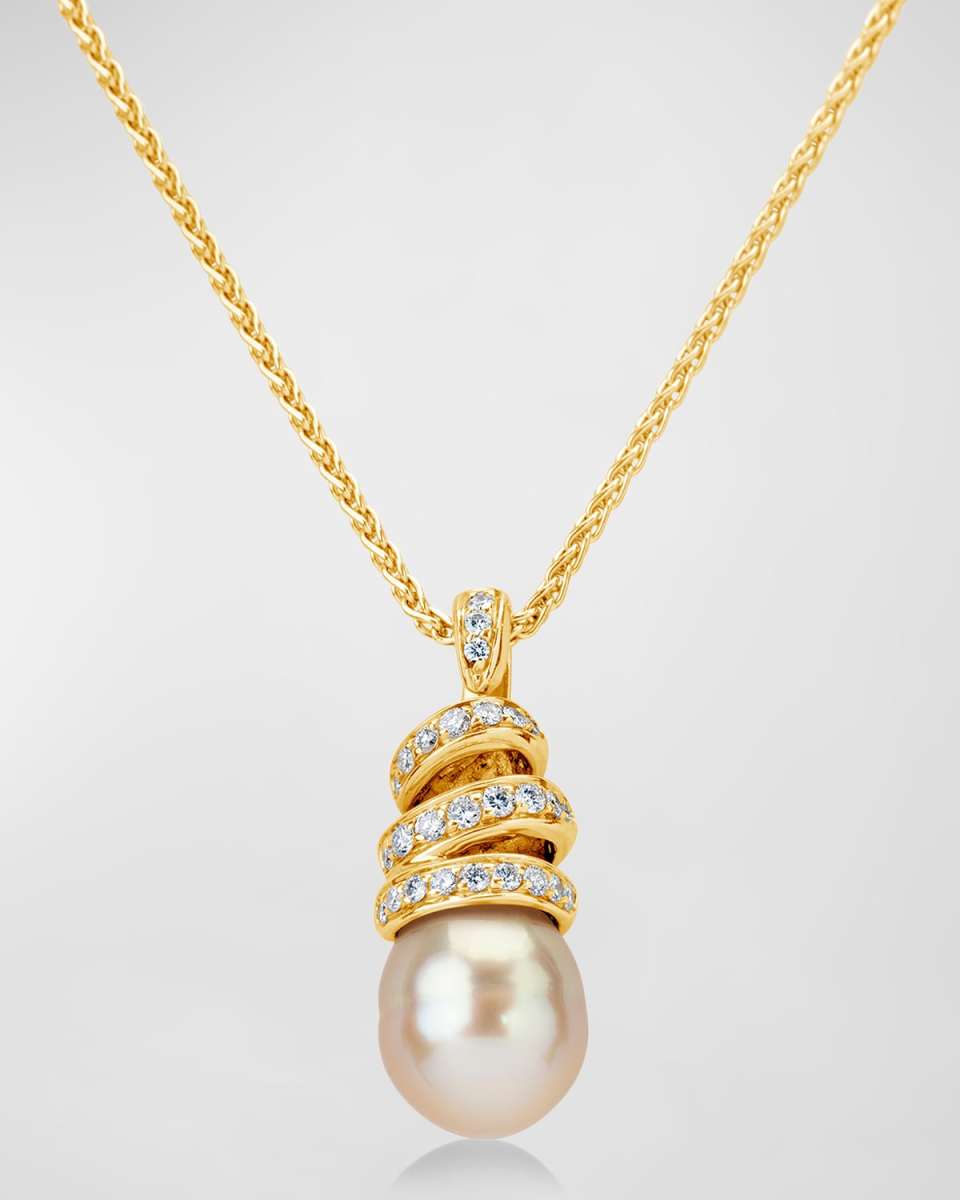 18K Yellow Gold Golden South Sea Pearl and Diamond Necklace
