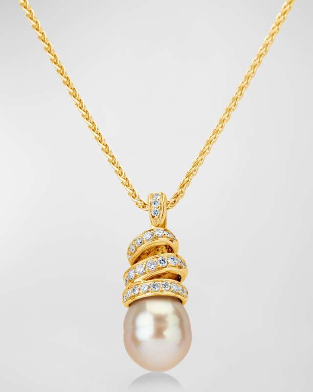 18K Yellow Gold Golden South Sea Pearl and Diamond Necklace