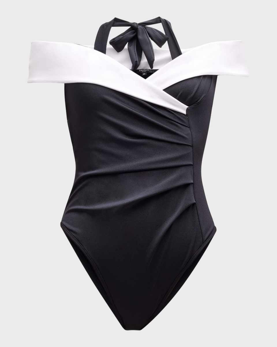 Off-Shoulder Halter One-Piece Swimsuit