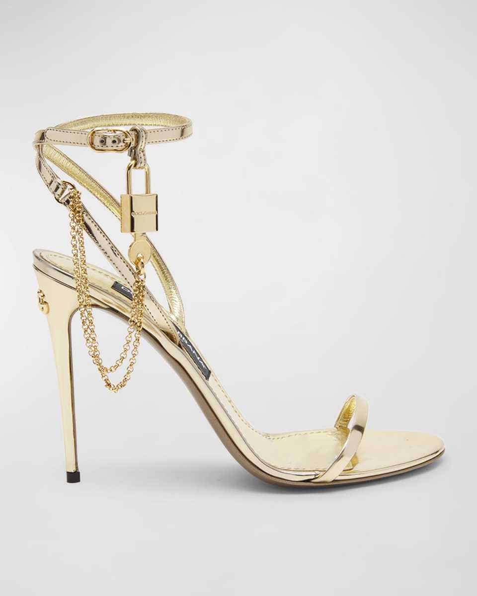 Metallic Key And Lock Stiletto Sandals