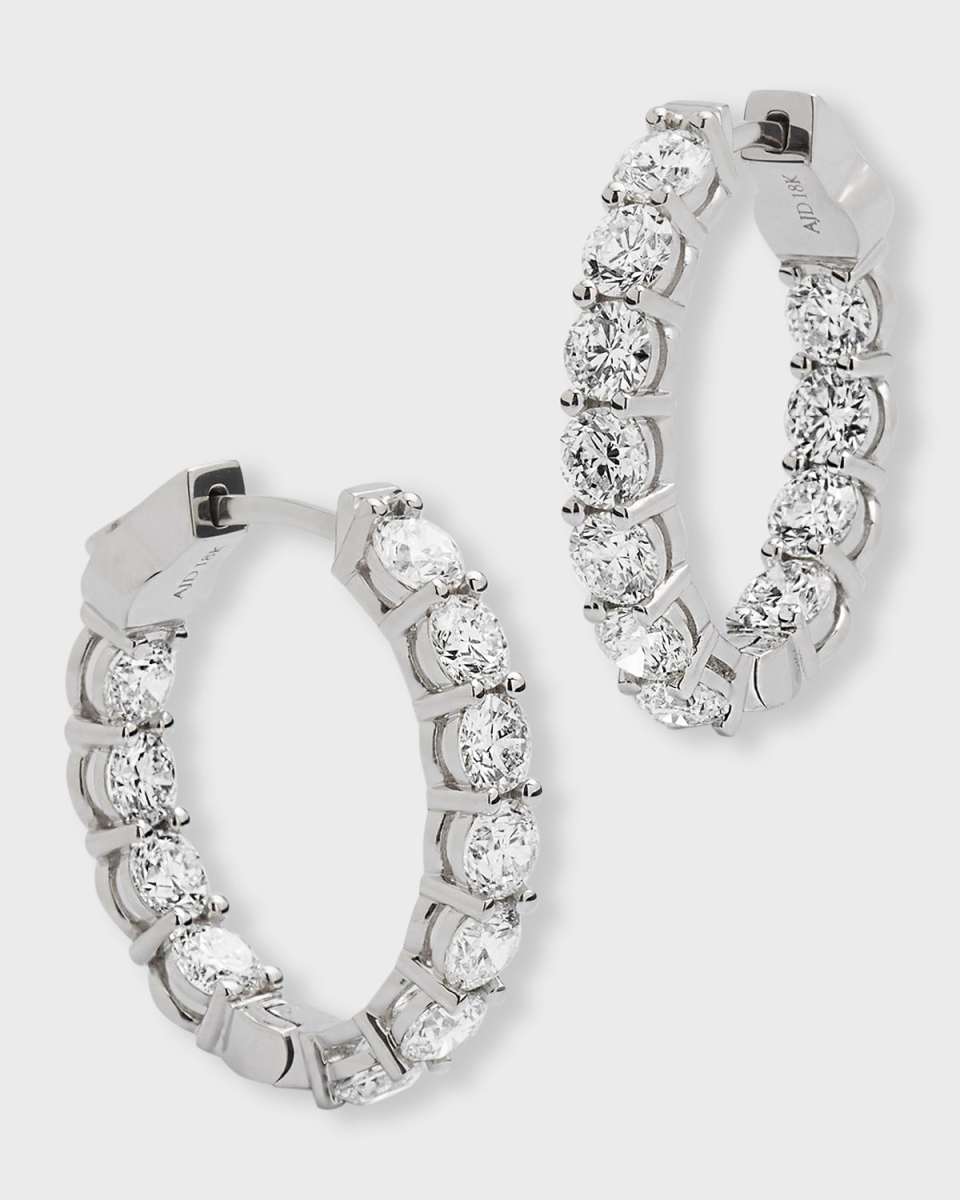 18K White Gold Diamond Small Hoop Earrings, 4.51tcw, 0.8"L