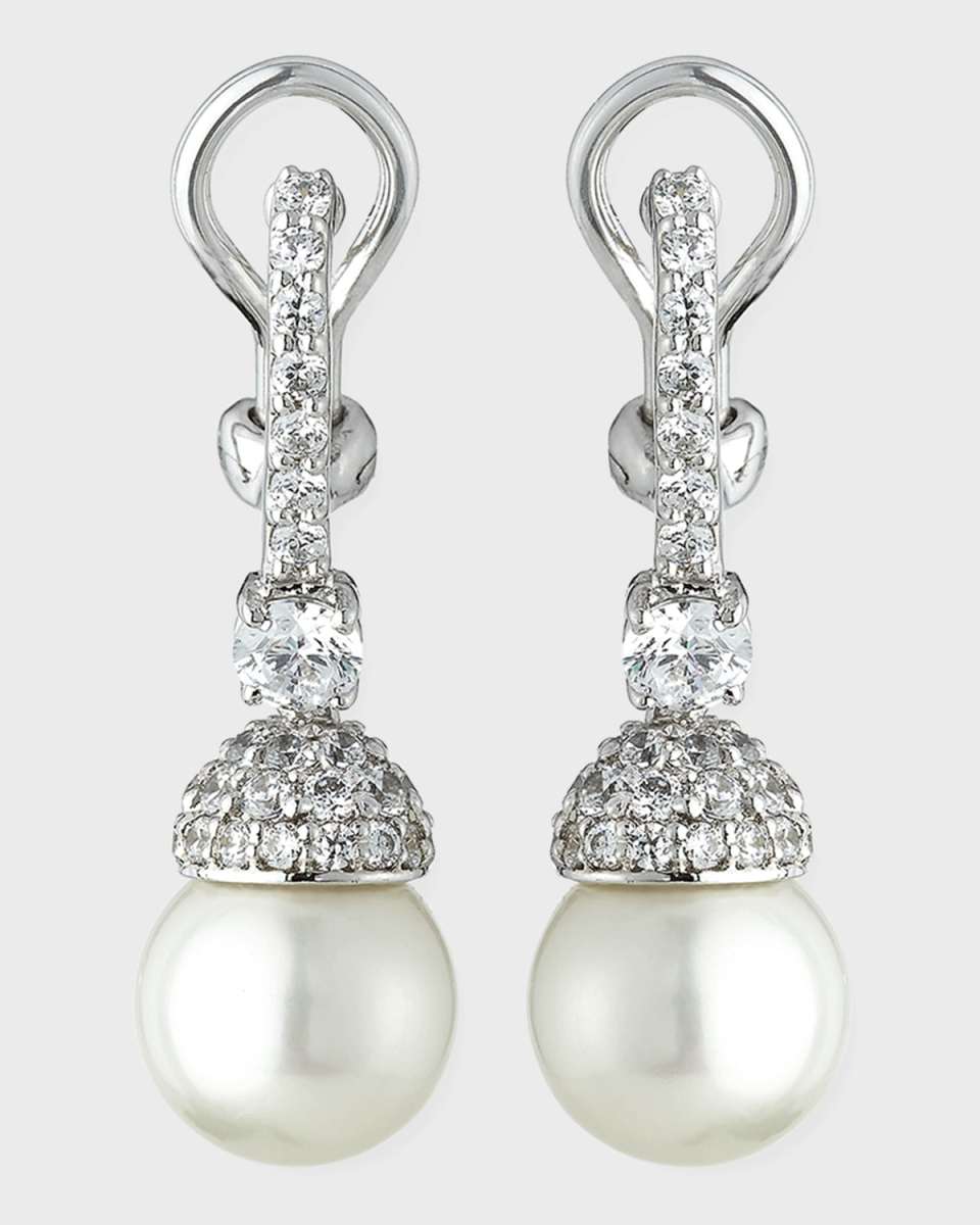 Pave Capped Pearly Drop Earrings