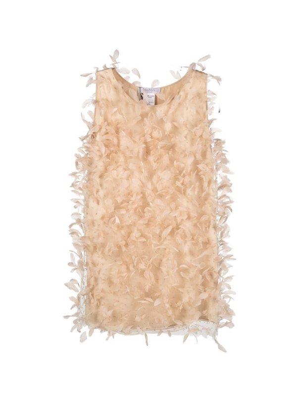feather-embellished shift dress