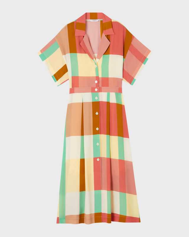 Izzy Pleated Block-Print Midi Shirtdress