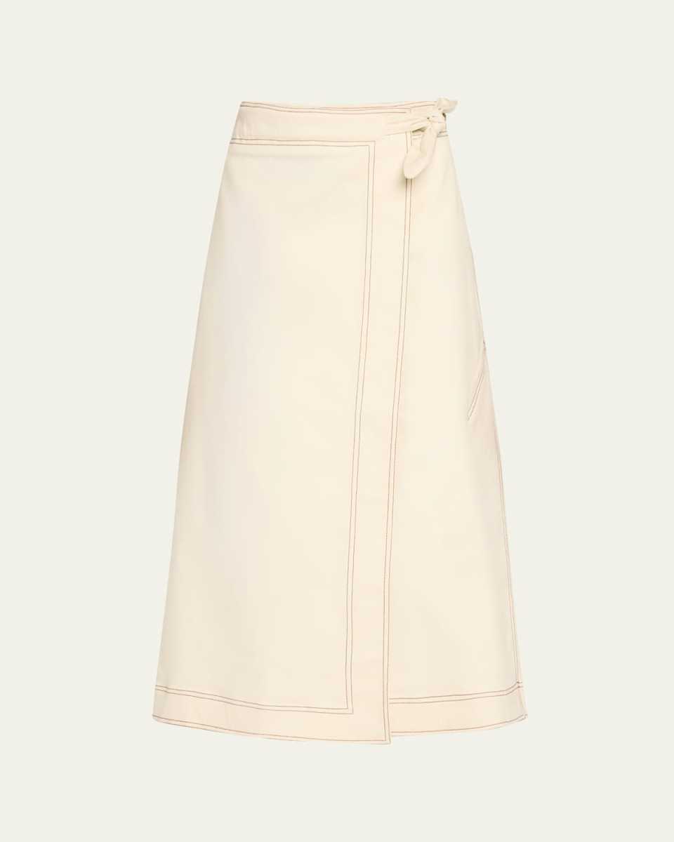 Herringbone Canvas Long Wrap Skirt