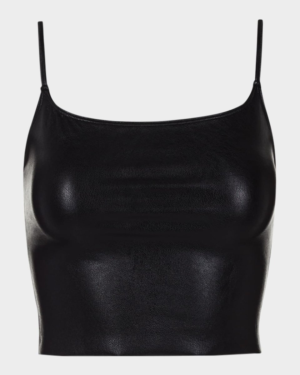 Coated Stretch Faux Leather Cami Crop Top