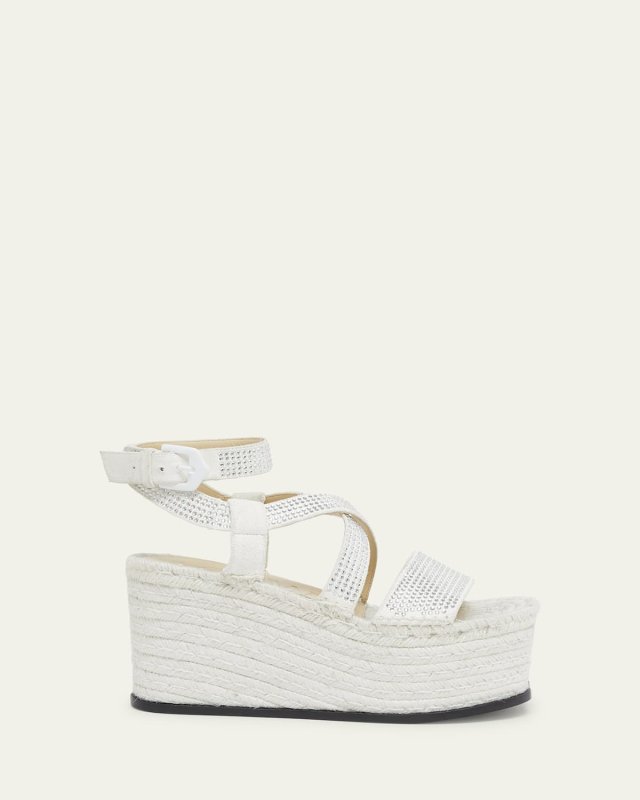 Petal Crystal Leather Platform Espadrilles
