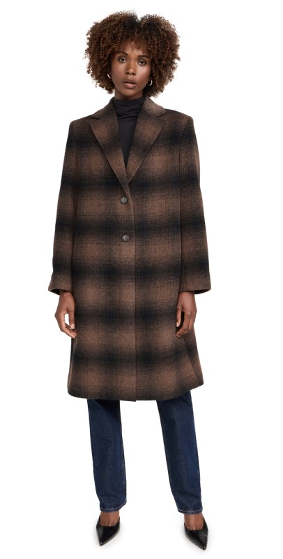 Vince Shadow Plaid Car Coat Deep Walnut
