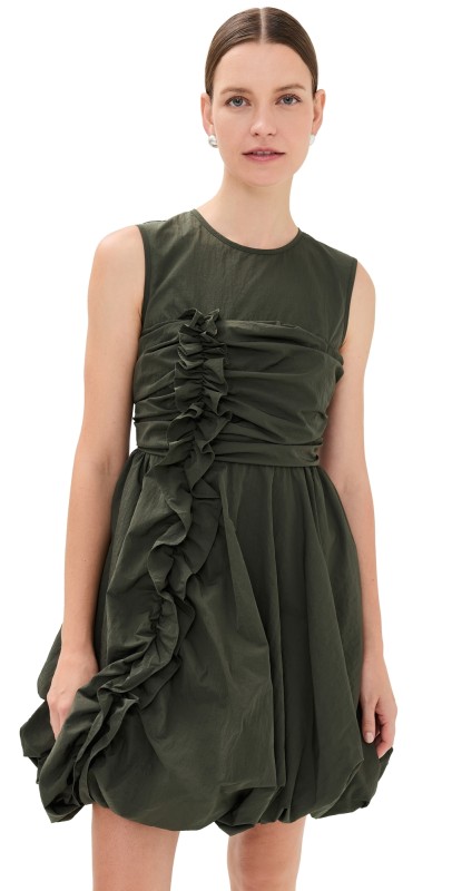 Cecilie Bahnsen Olivia Dress Recycled Taffeta Grey Olive Grey Olive