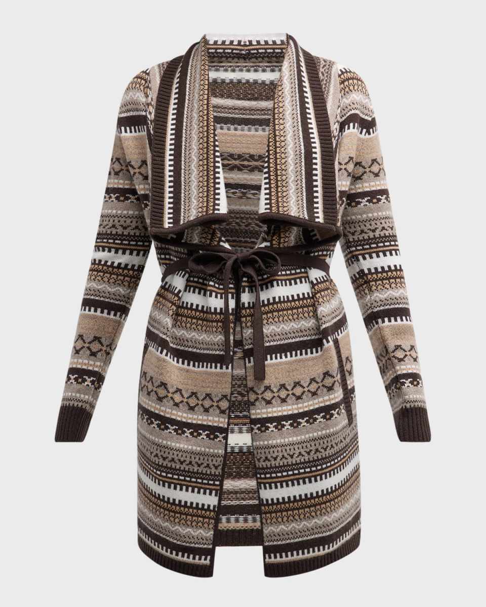 Cashmere Intarsia Stripe Drape Cardigan