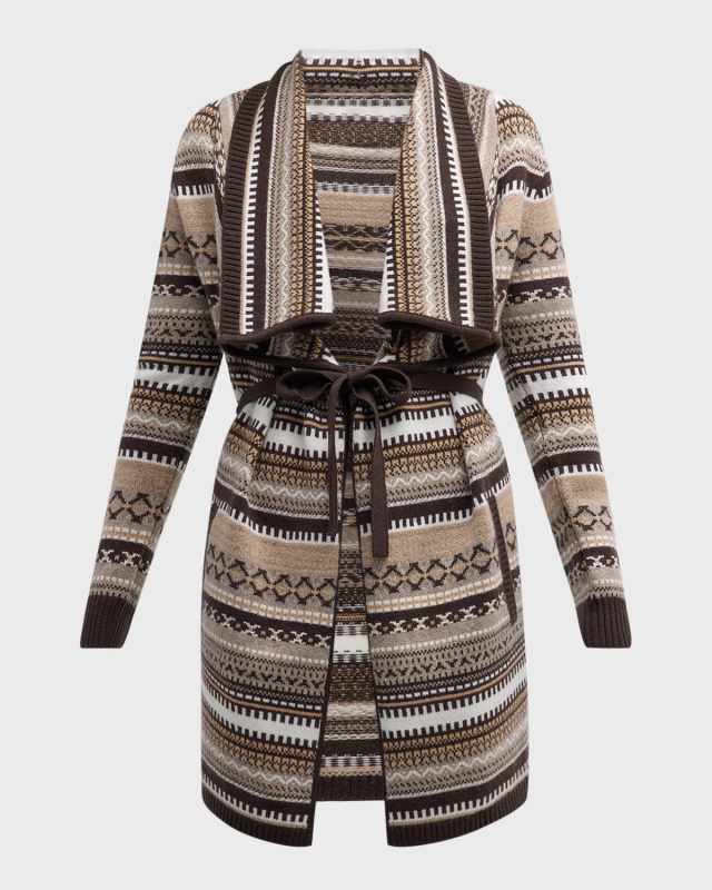 Cashmere Intarsia Stripe Drape Cardigan