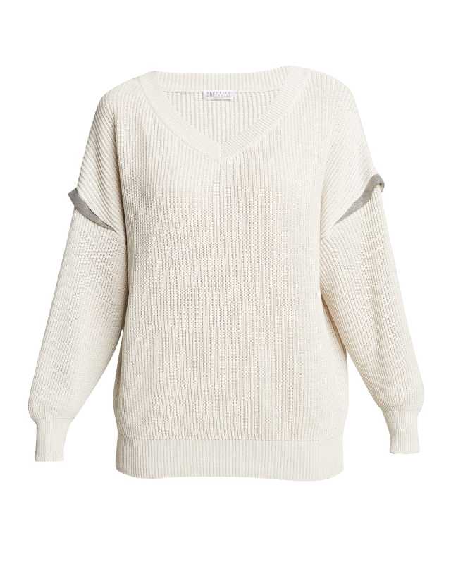 Monili-Trim Wide Ribbed Sweater