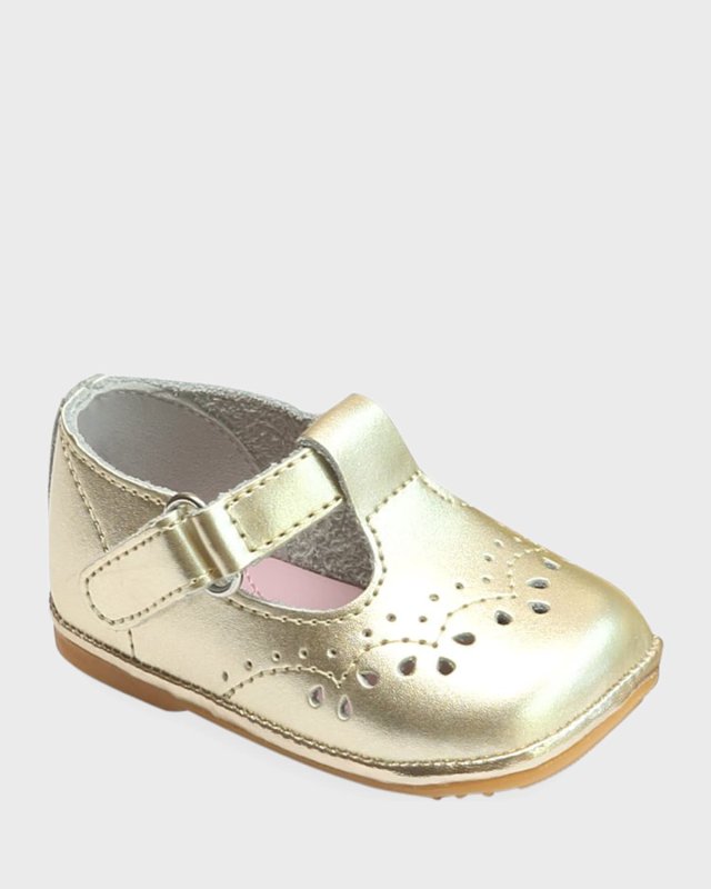 Girl's Birdie Metallic Leather T-Strap Brogue Mary Jane,