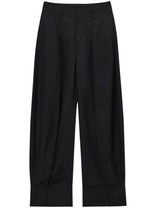 curved-leg tailored trousers