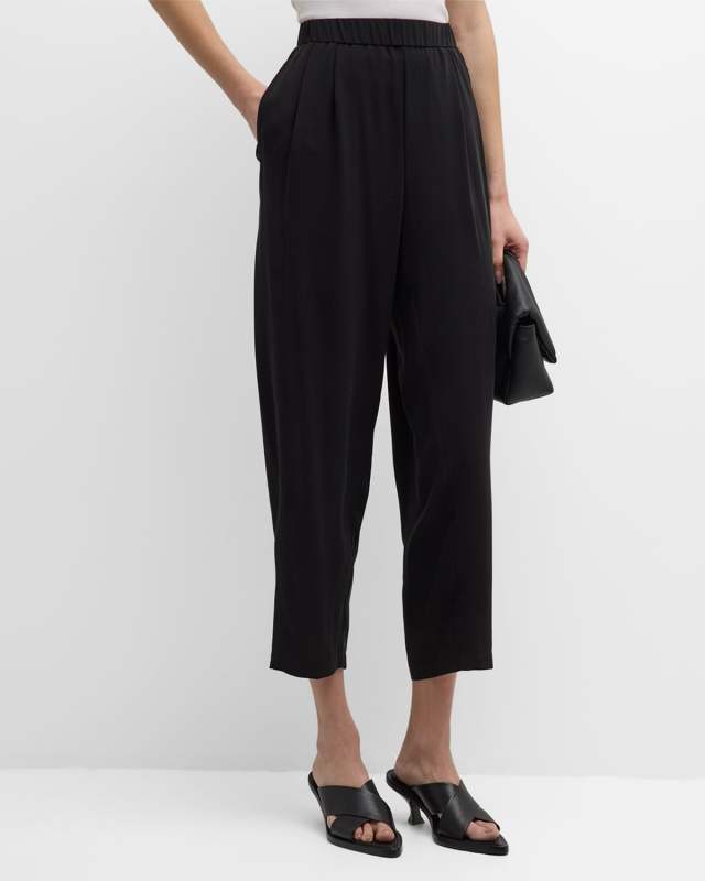 Cropped Silk Georgette Crepe Lantern Pants