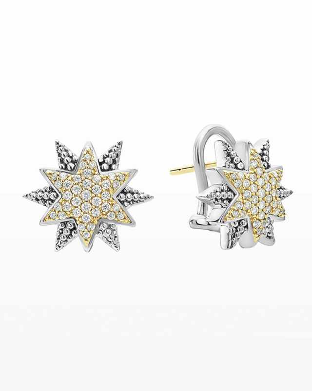 Sterling Silver & 18K Gold Star Stud Earrings with Diamonds