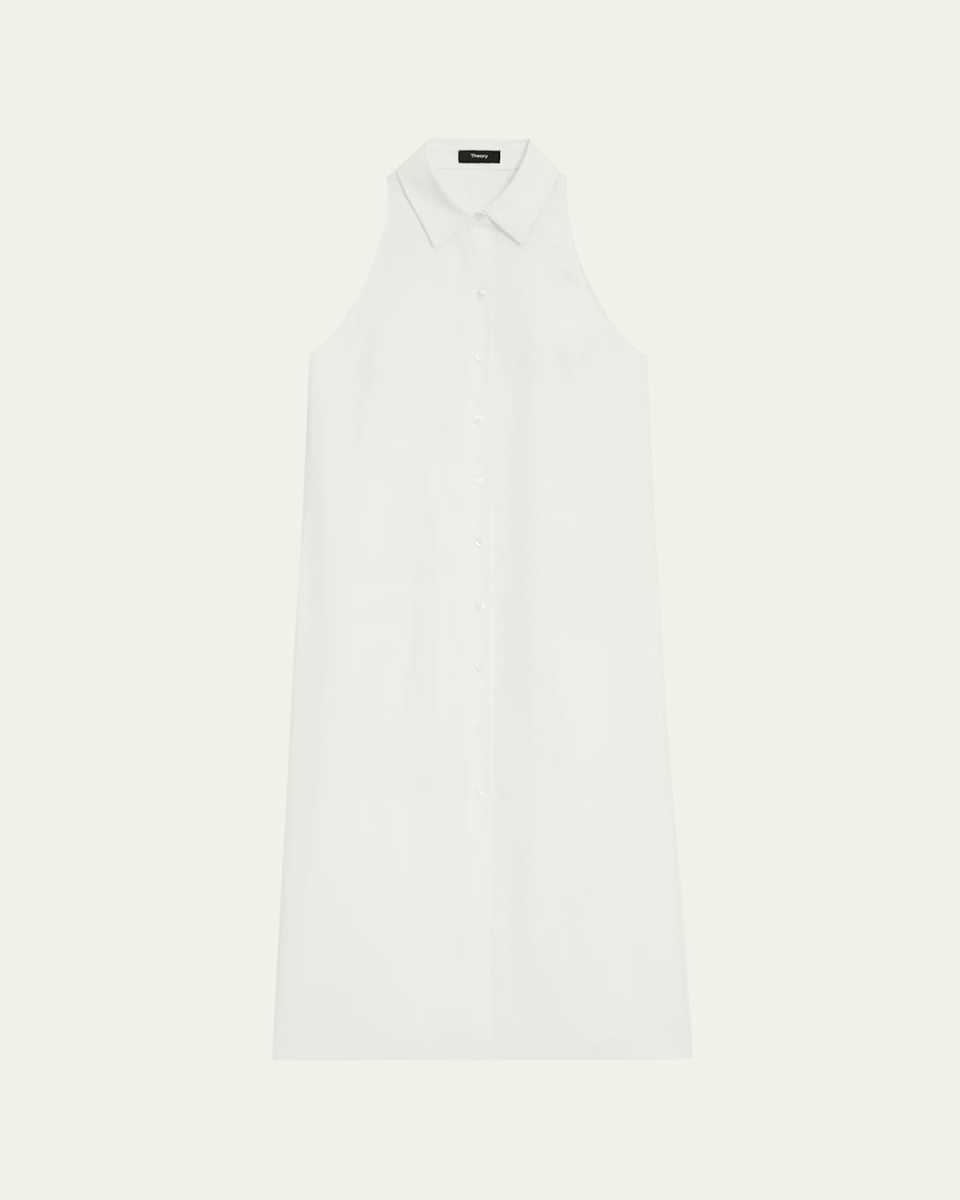 Halter Button-Front Sleeveless Collared Midi Dress