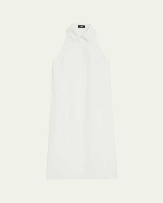 Halter Button-Front Sleeveless Collared Midi Dress