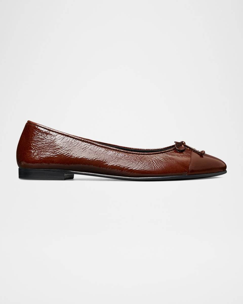 Glossy Leather Cap-Toe Ballerina Flats