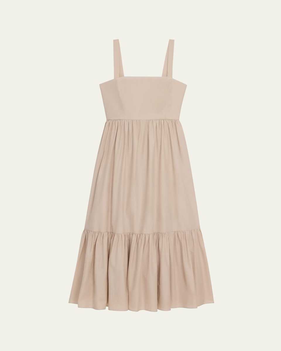 Sleeveless Square-Neck Tiered Poplin Midi Dress