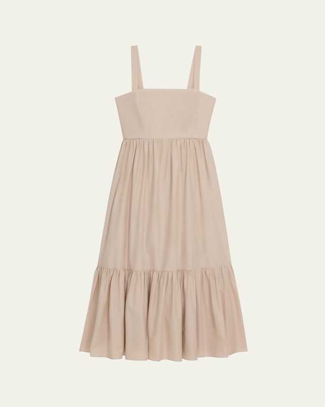 Sleeveless Square-Neck Tiered Poplin Midi Dress