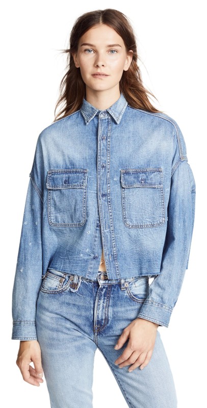 R13 Cropped Denim Shirt Brindley