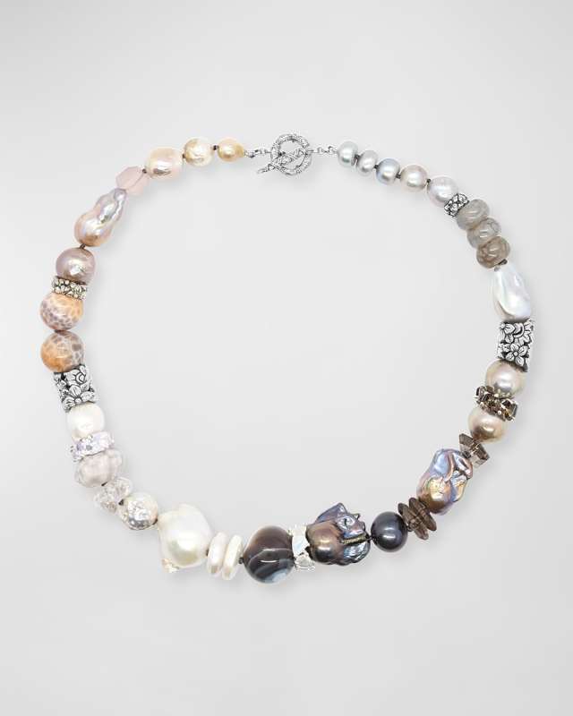 Quartz, Agate, Chalcedony and Pearl Necklace