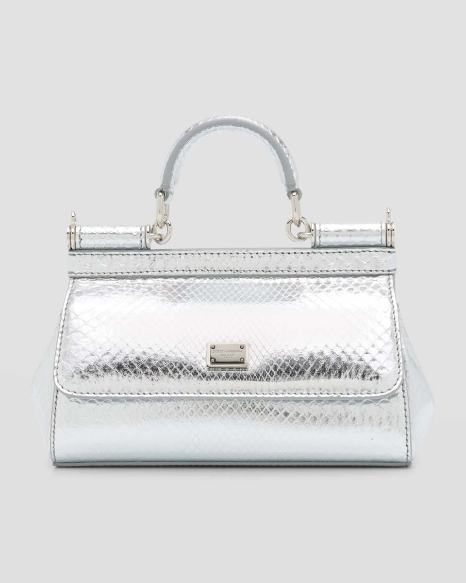 Sicily Metallic Python-Embossed Top-Handle Bag