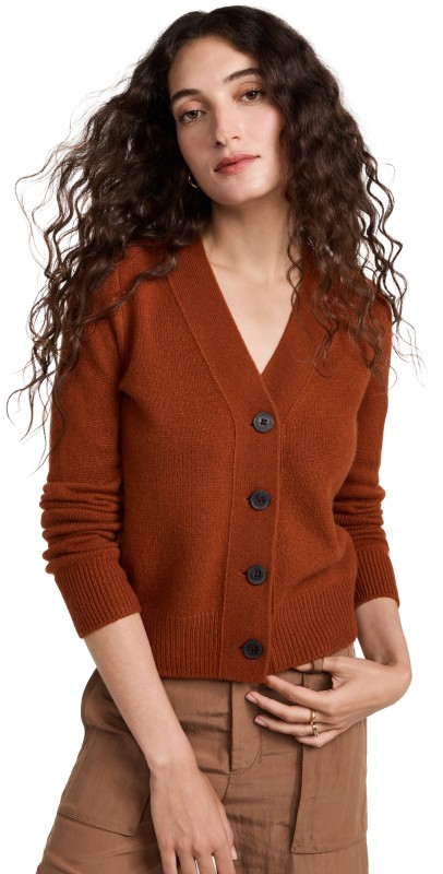 Vincehrunken Button Cashmere Cardigan Rust Amber