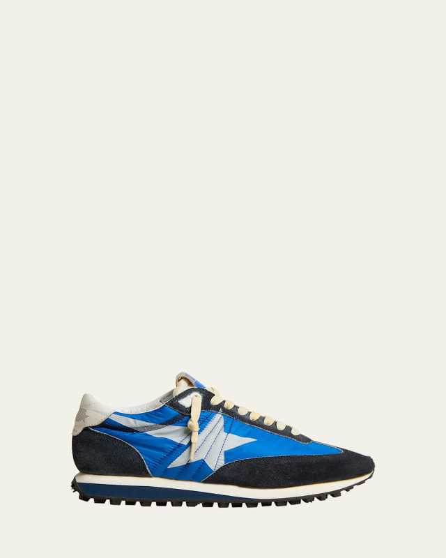 Running Sole Mixed Leather Nylon Sneakers