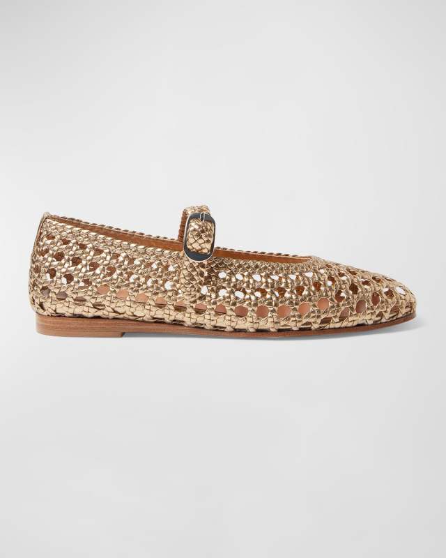 Woven Leather Mary Jane Ballerina Flats