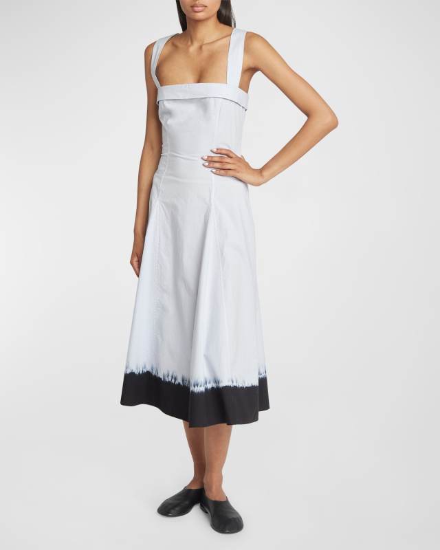 Edie Tie-Dye Sleeveless Poplin Midi Dress