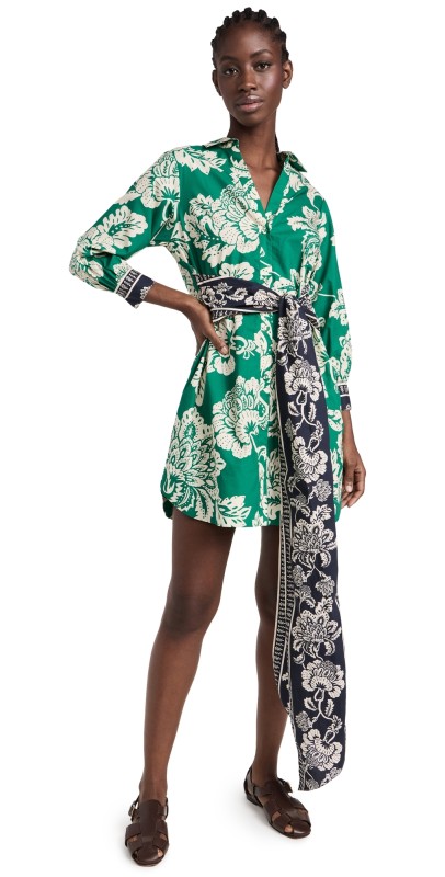 Cara Cara Leighton Dress Flora Stamp Green