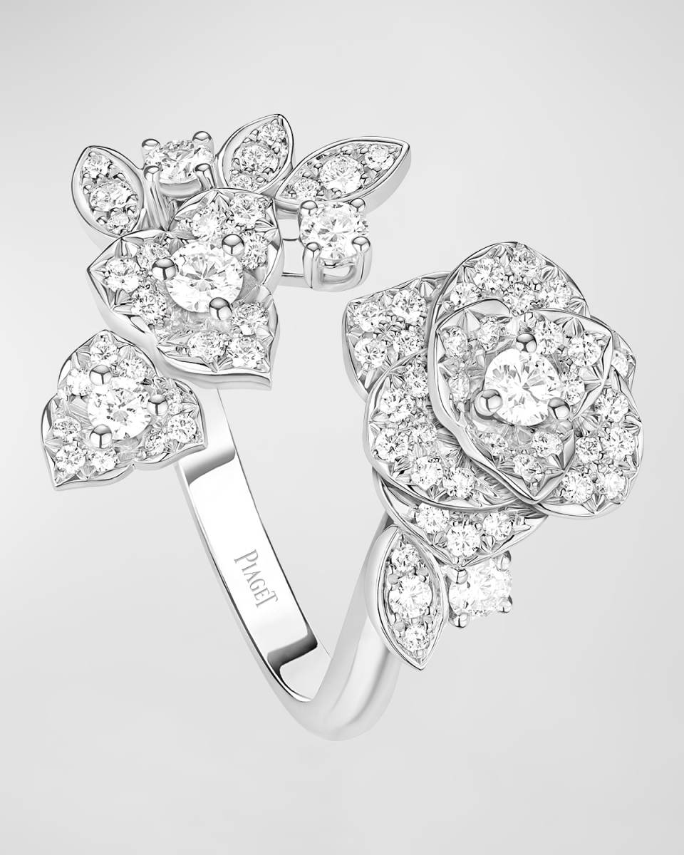 Rose 18K White Gold Vine Ring with Diamonds