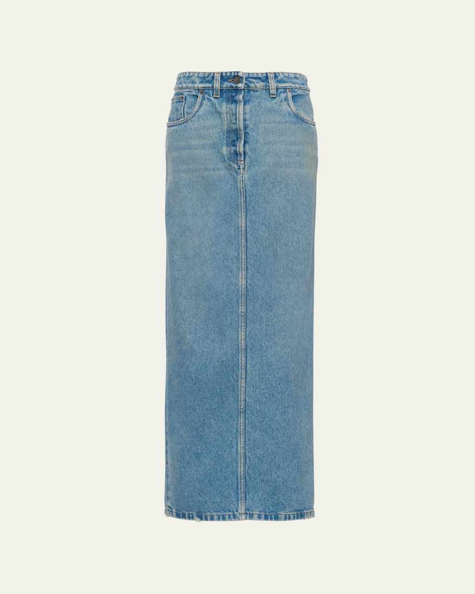 Long Denim Washed Skirt