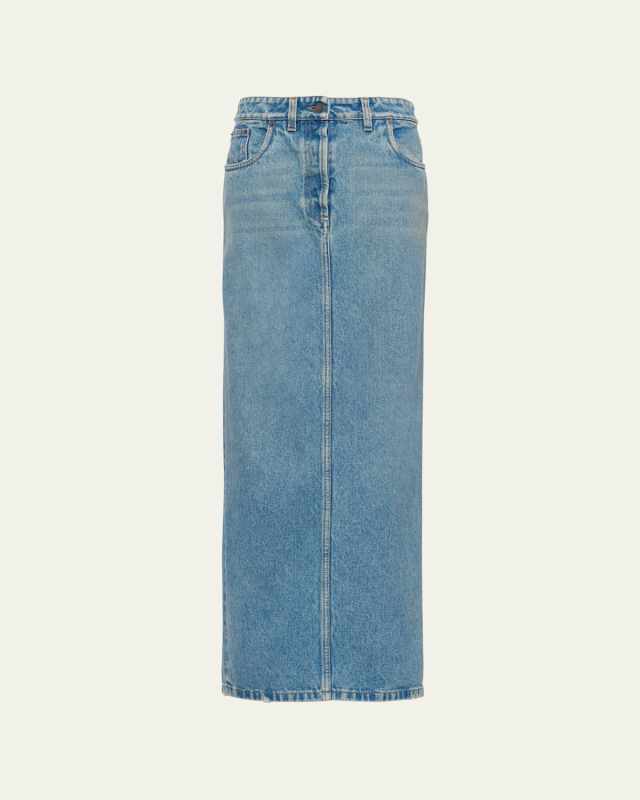 Long Denim Washed Skirt