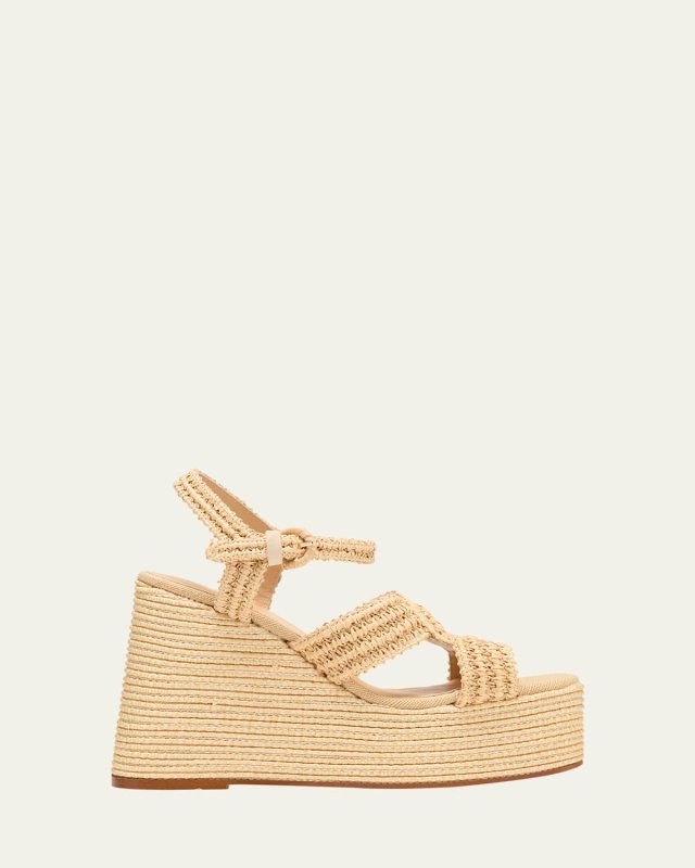 Fiodora Raffia Ankle-Strap Platform Sandals