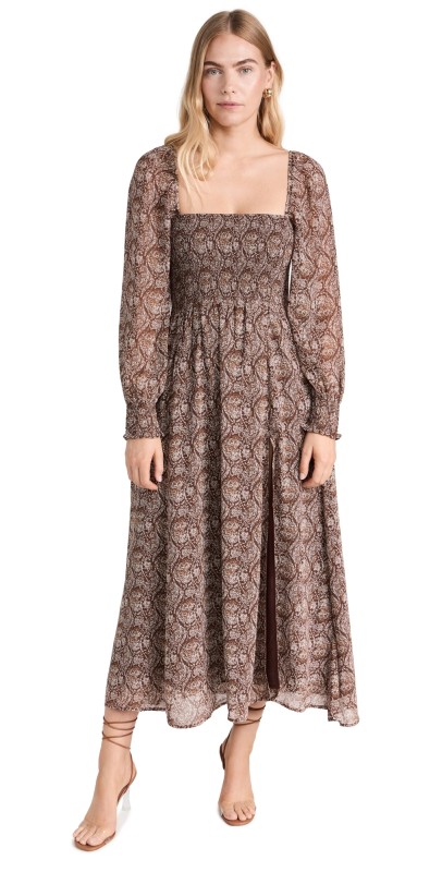 o. p.t Classic Smocked Dress Brown Paisley