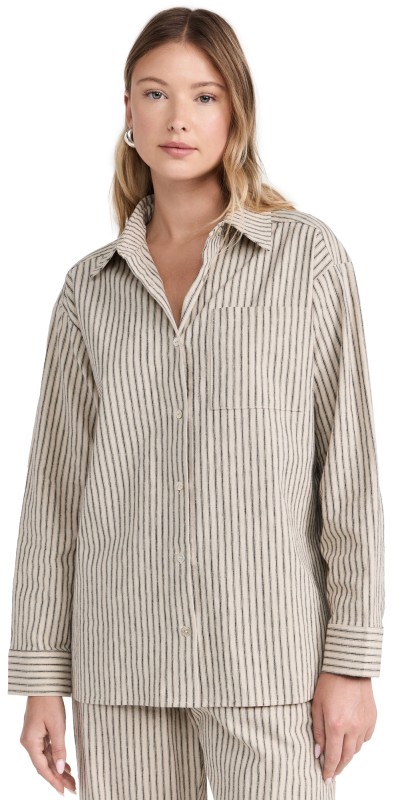 DONNI. The Linen Stripe Relaxed Shirt Stone Stripe