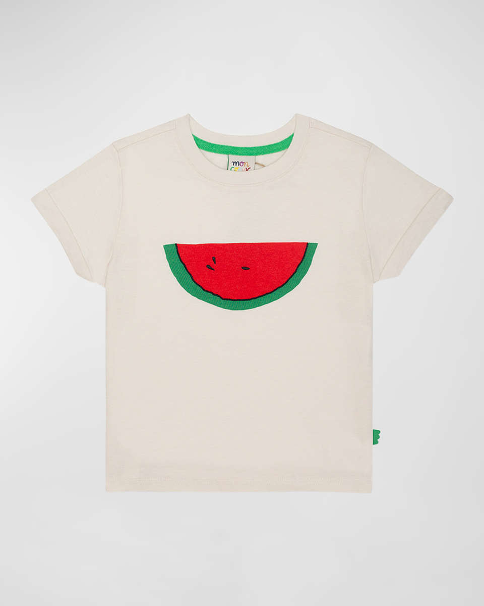 Girl's Watermelon Slice Short-Sleeve Organic Cotton Shirt, Size 2-8