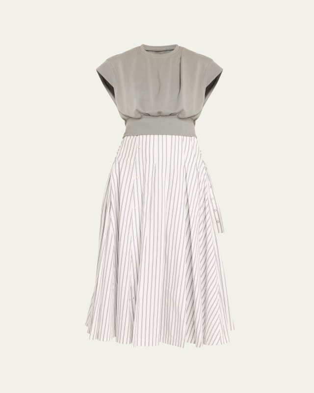 Sweatshirt Combo Dress with Pleated Skirt