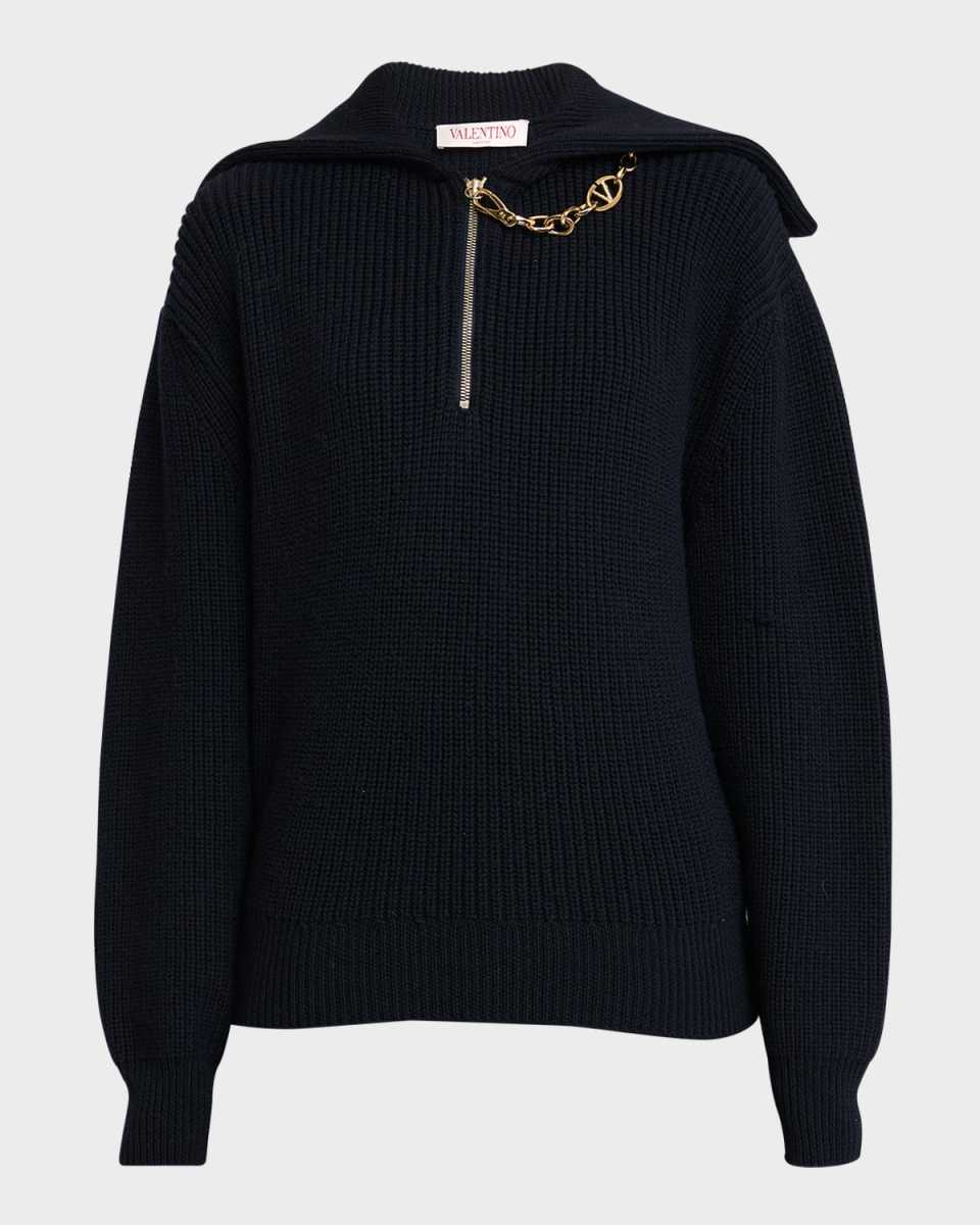 V-Logo Chain Quarter-Zip Rib Sweater