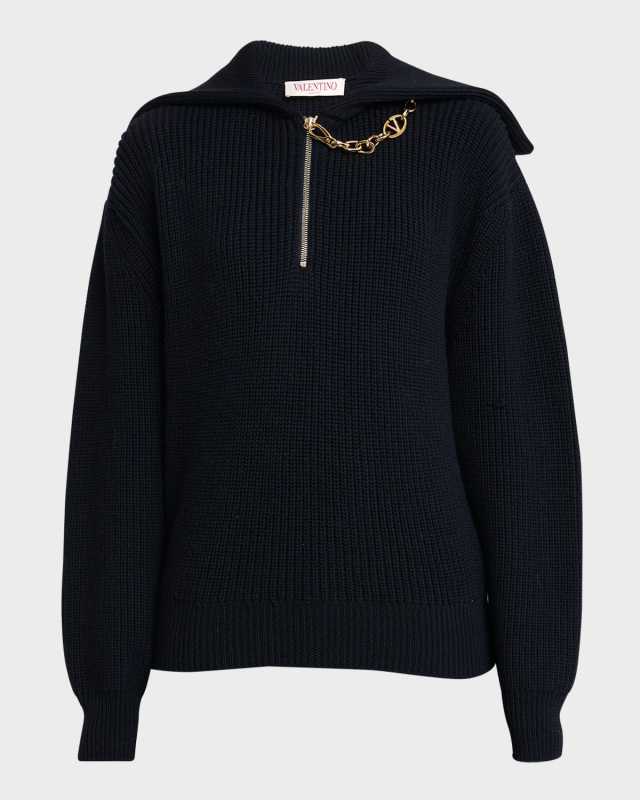 V-Logo Chain Quarter-Zip Rib Sweater
